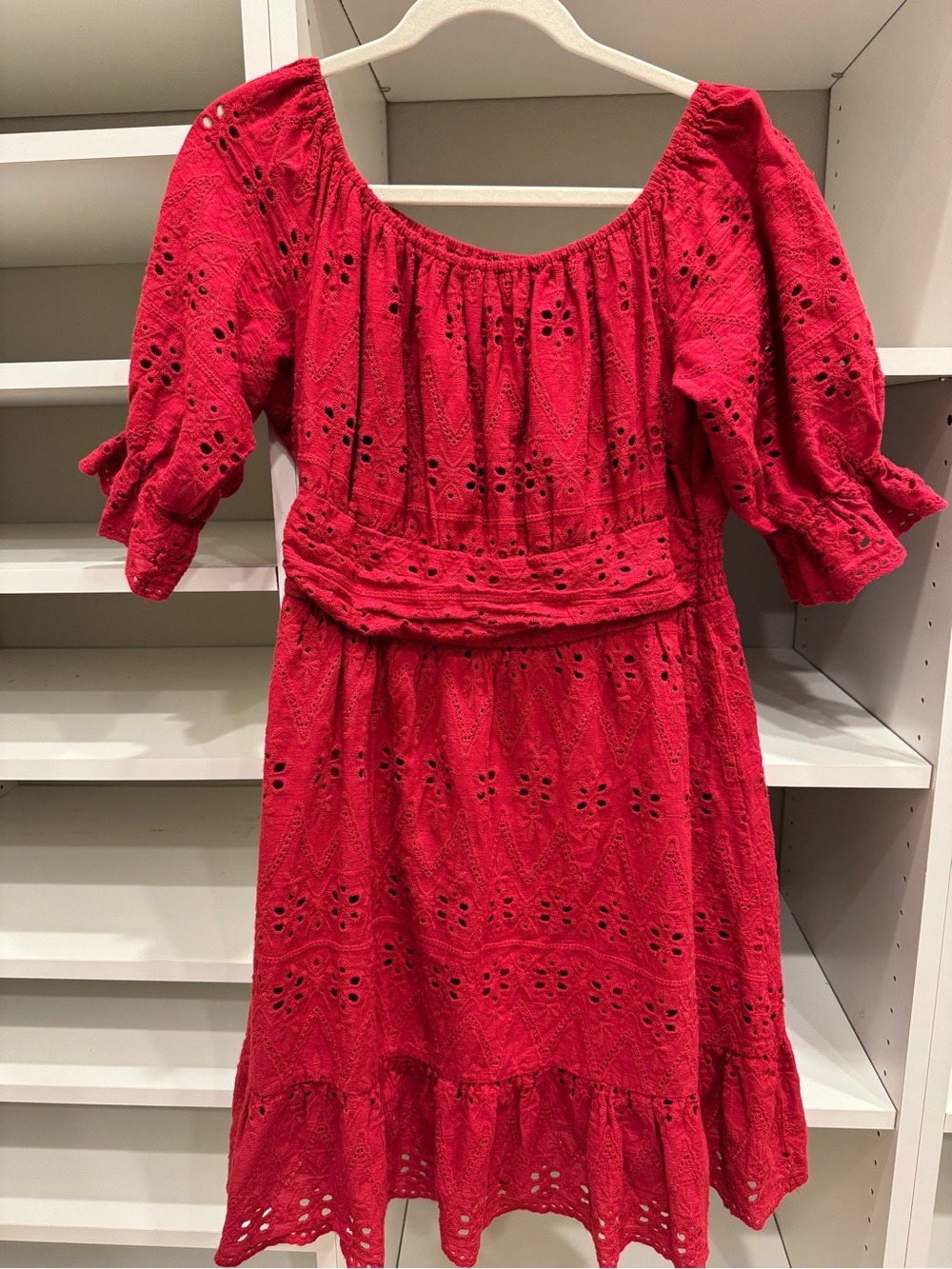 NWOT PrettyGarden Red Eyelet Dress, Size Large